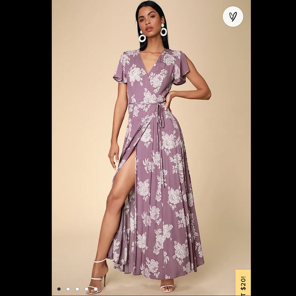 Lulu’s Heart of Marigold Mauve Pink Floral Print Wrap Maxi Dress size L